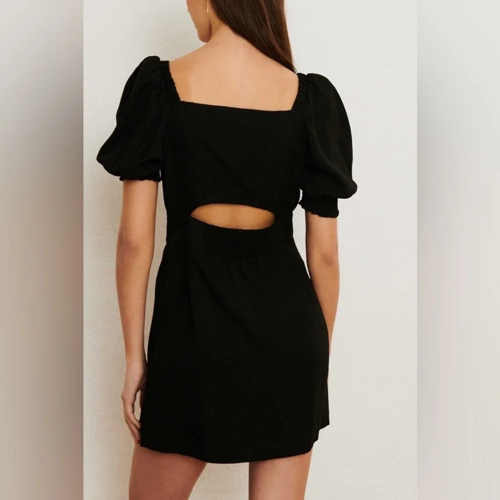 Ba&sh Palaia Black Puff Sleeve Open Back Smocked Dress Size XS - Picture 3 of 15